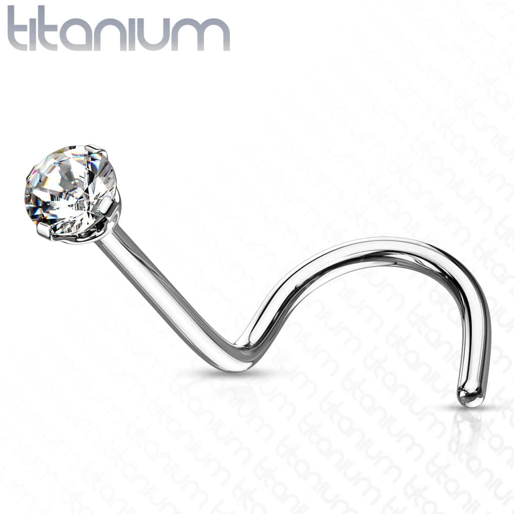 Titanium neus screw piercing met prong-set CZ steentje