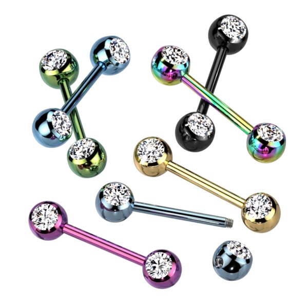 Tepelpiercing met heldere steen