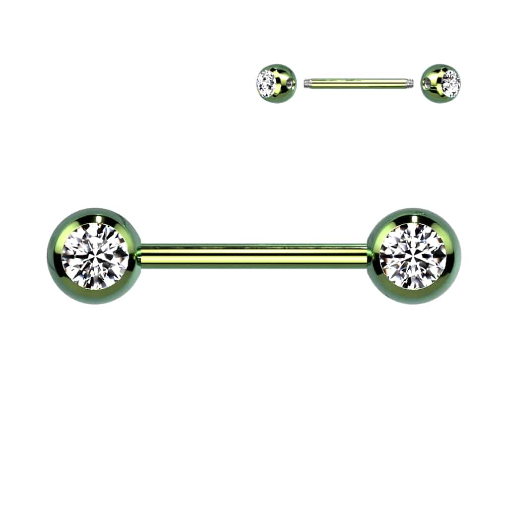 Tepelpiercing met heldere steen (Kleur: Groen)