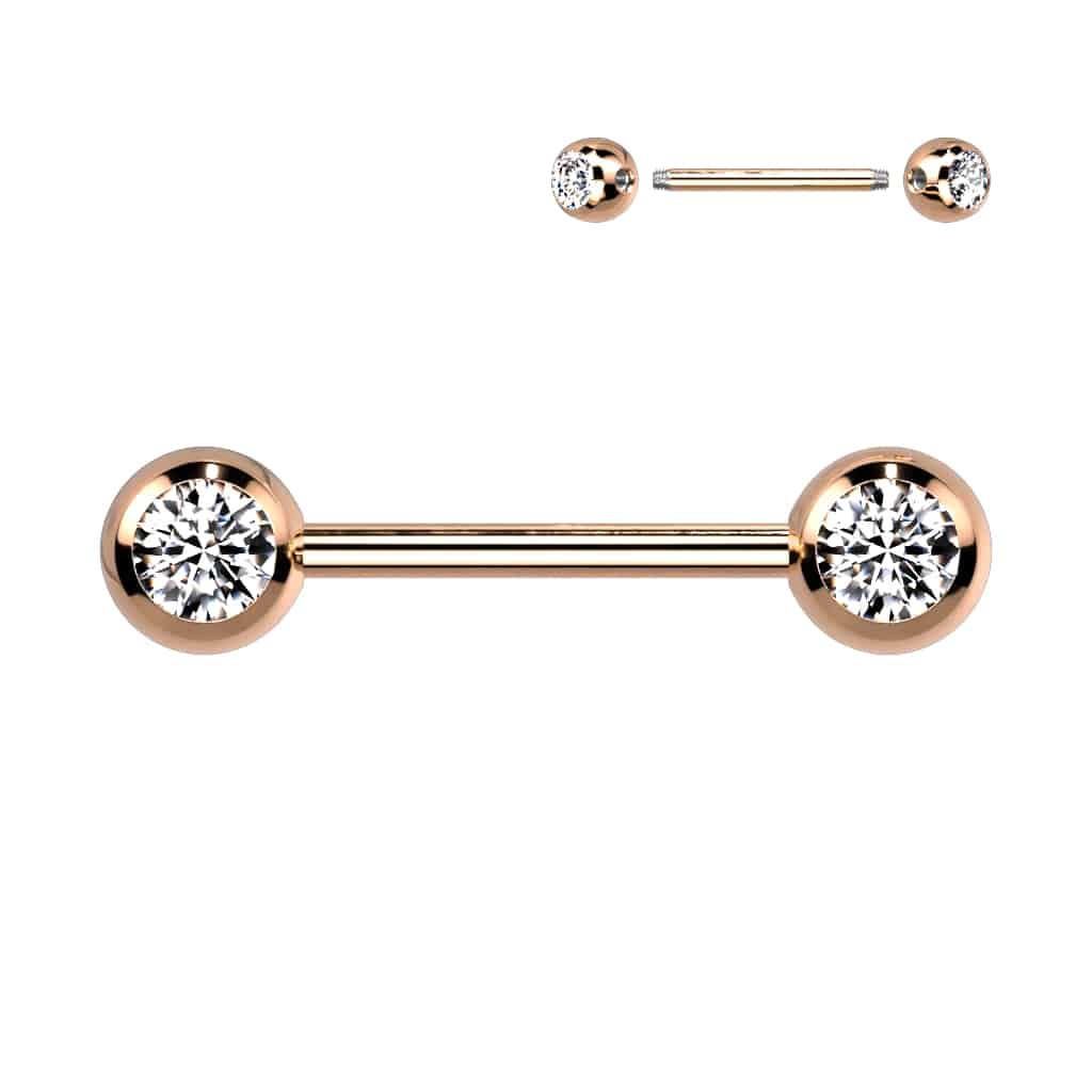 Tepelpiercing met heldere steen (Kleur: Rose Goud)