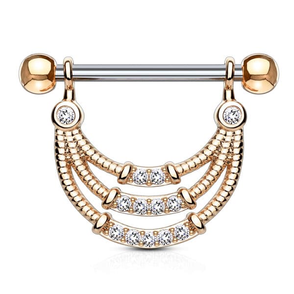 Tepelpiercing met lined cz set en driedubbele hanger