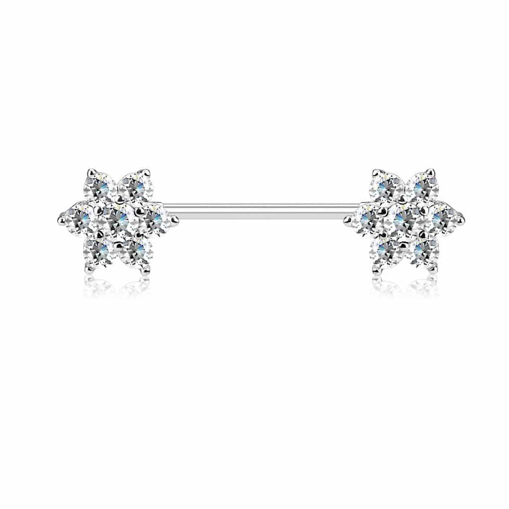 Tepelpiercing barbell met diamantjes in edelsteentjes (Kleur: Zilverkleurig, Steenkleur: Helder)