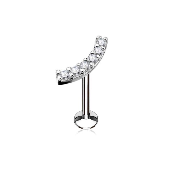 Intern geschroefde labret piercing met heldere CZ stenen in boog - Afbeelding 2