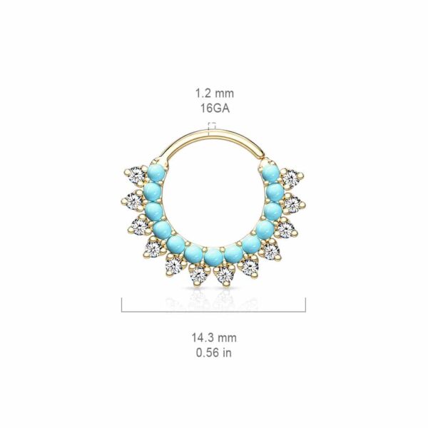 Piercing ring met turquoise en heldere CZ steentjes - Afbeelding 2
