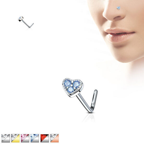 Neus stud piercing met hart top met CZ steentjes