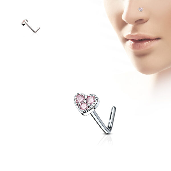 Neus stud piercing met hart top met CZ steentjes - Afbeelding 4