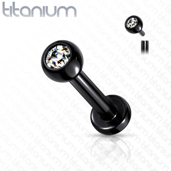 Intern geschroefde labret piercing van titanium in verschillende kleuren met kristal - Afbeelding 6