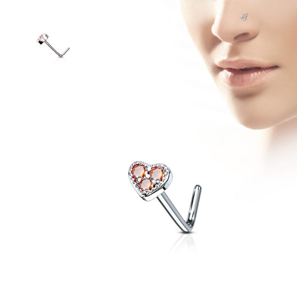 Neus stud piercing met hart top met CZ steentjes - Afbeelding 6