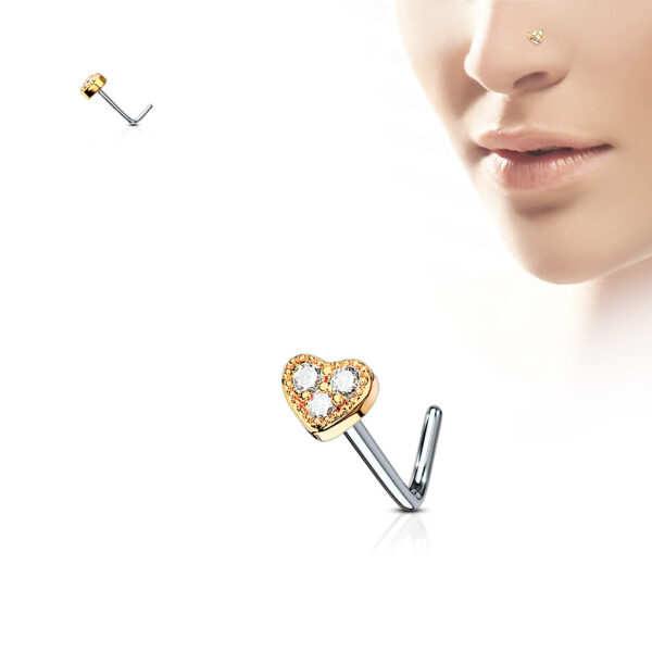 Neus stud piercing met hart top met CZ steentjes - Afbeelding 7