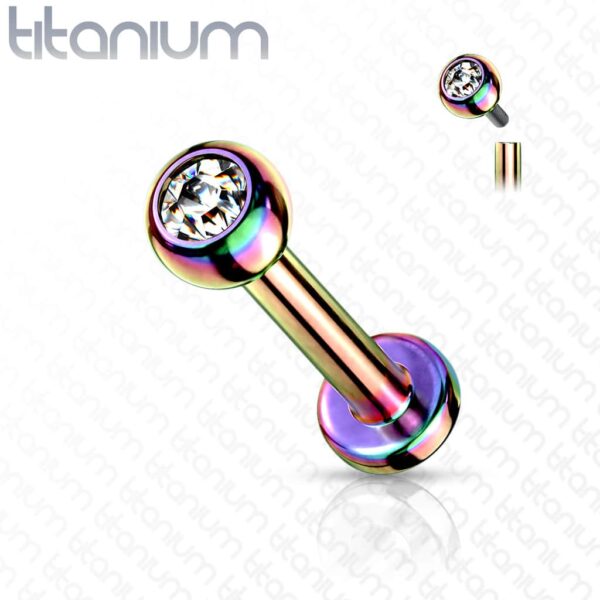 Intern geschroefde labret piercing van titanium in verschillende kleuren met kristal - Afbeelding 8