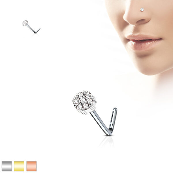Neus stud piercing met ronde top met CZ steentjes