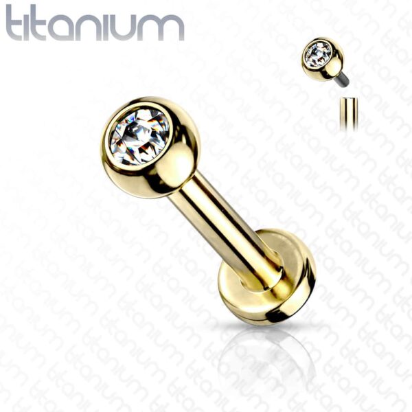 Intern geschroefde labret piercing van titanium in verschillende kleuren met kristal - Afbeelding 9