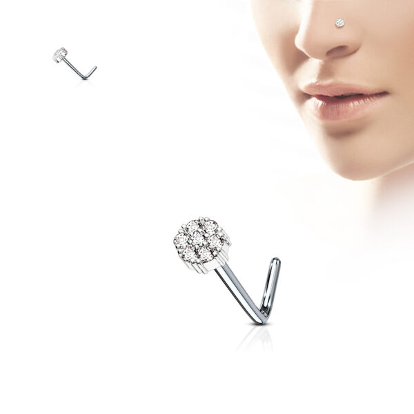 Neus stud piercing met ronde top met CZ steentjes - Afbeelding 2