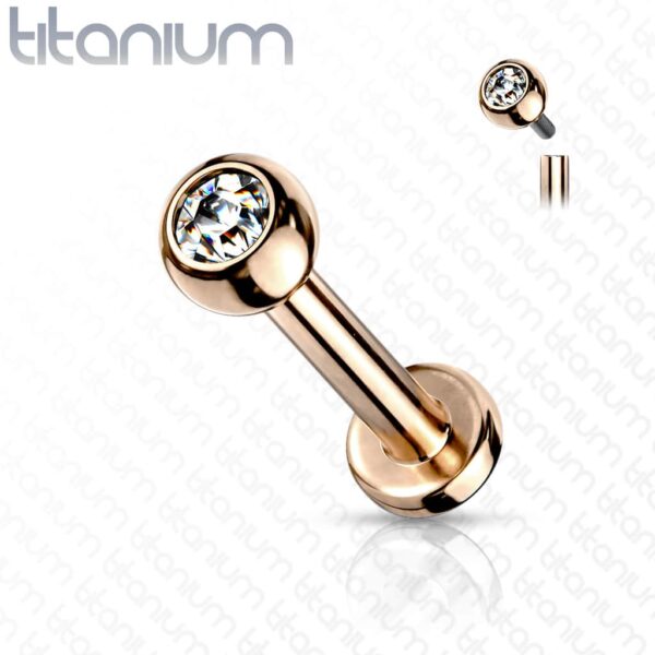 Intern geschroefde labret piercing van titanium in verschillende kleuren met kristal - Afbeelding 11