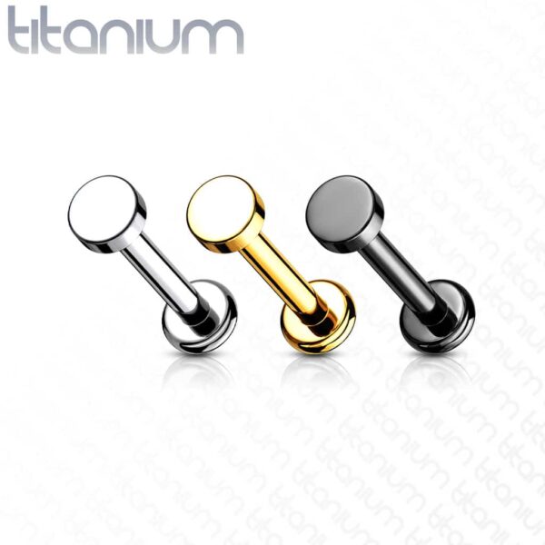 Intern geschroefde labret piercing van titanium met platte ronde top - Afbeelding 2