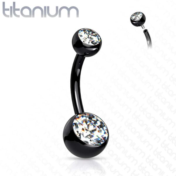 Titanium navelpiercing met dubbele steen in verschillende kleuren met intern schroefdraad - Afbeelding 9