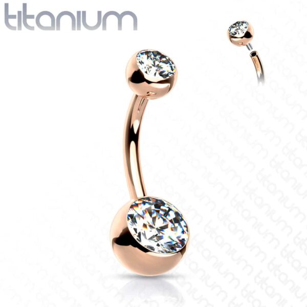 Titanium navelpiercing met dubbele steen in verschillende kleuren met intern schroefdraad - Afbeelding 10