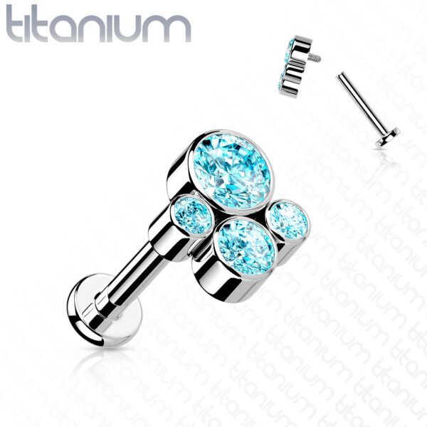 Titanium intern geschroefde labret piercing met 4 CZ stenen - Afbeelding 8