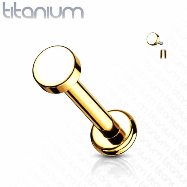 Intern geschroefde labret piercing van titanium met platte ronde top - Afbeelding 5