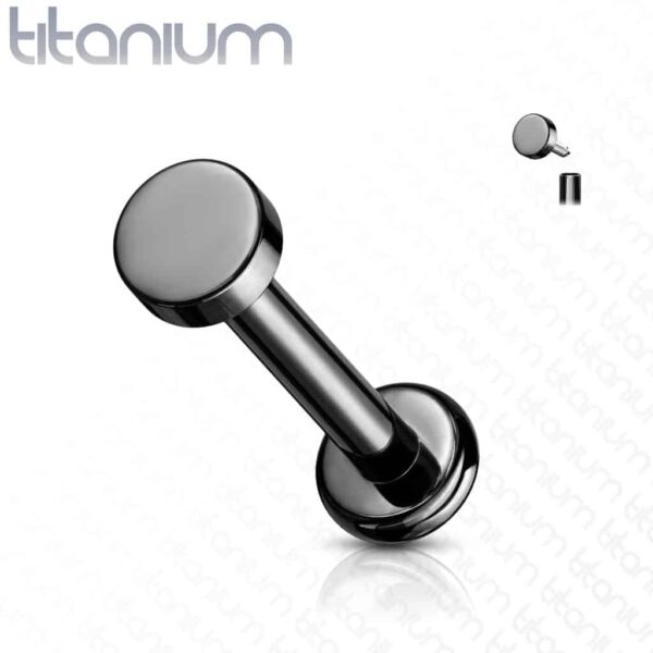 Intern geschroefde labret piercing van titanium met platte ronde top - Afbeelding 6