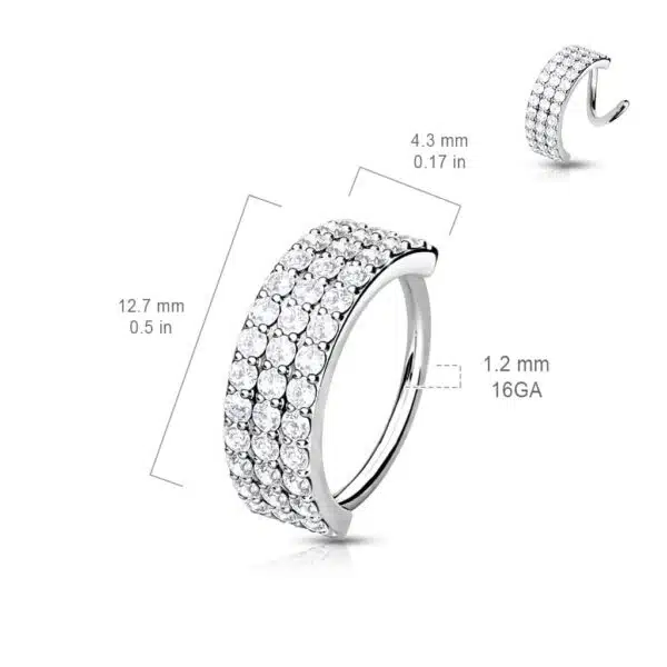 Buigbare ring met 3 halve lijnen met CZ steentjes - Afbeelding 6