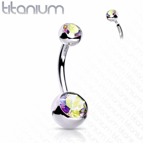 Titanium navelpiercing met dubbele steen in verschillende kleuren met intern schroefdraad - Afbeelding 13