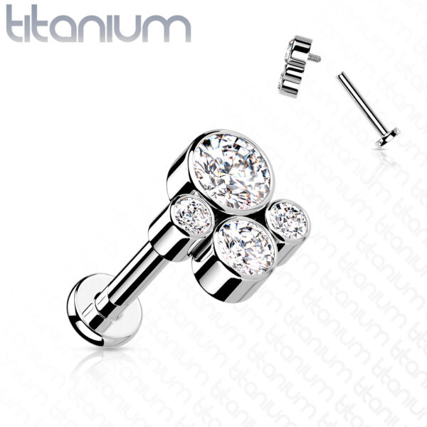 Titanium intern geschroefde labret piercing met 4 CZ stenen - Afbeelding 11