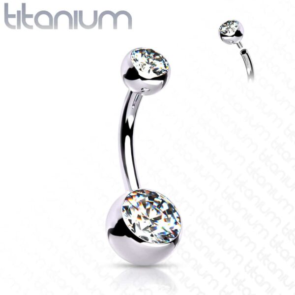 Titanium navelpiercing met dubbele steen in verschillende kleuren met intern schroefdraad - Afbeelding 14