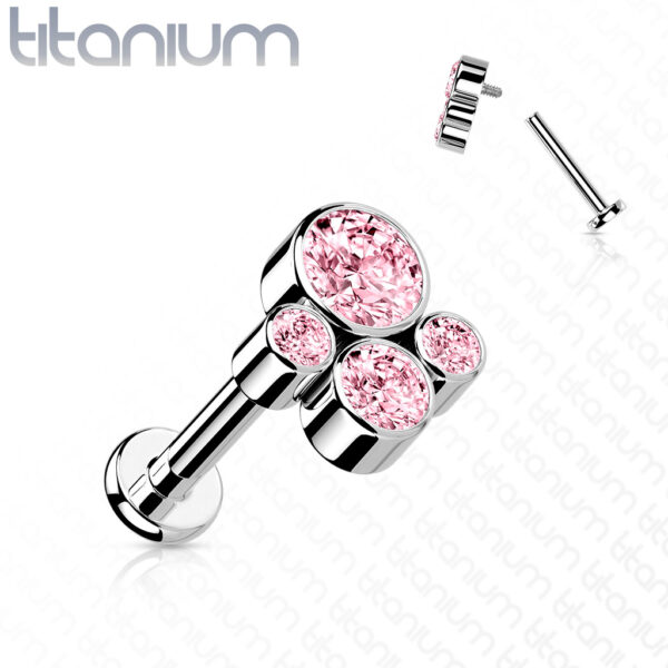 Titanium intern geschroefde labret piercing met 4 CZ stenen - Afbeelding 12