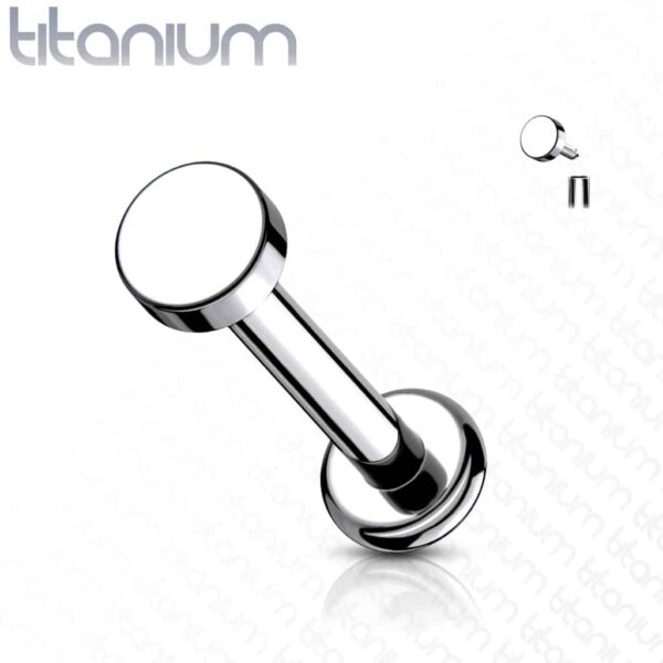 Intern geschroefde labret piercing van titanium met platte ronde top - Afbeelding 8