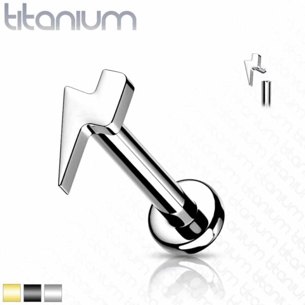 Intern geschroefde labret piercing van titanium met platte bliksem top