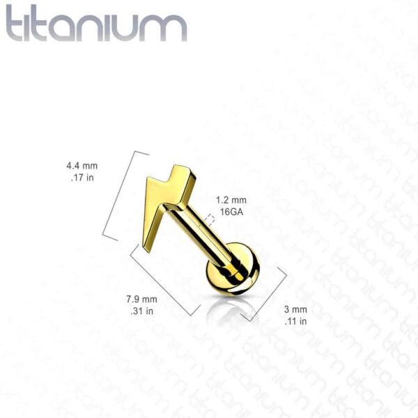 Intern geschroefde labret piercing van titanium met platte bliksem top - Afbeelding 2