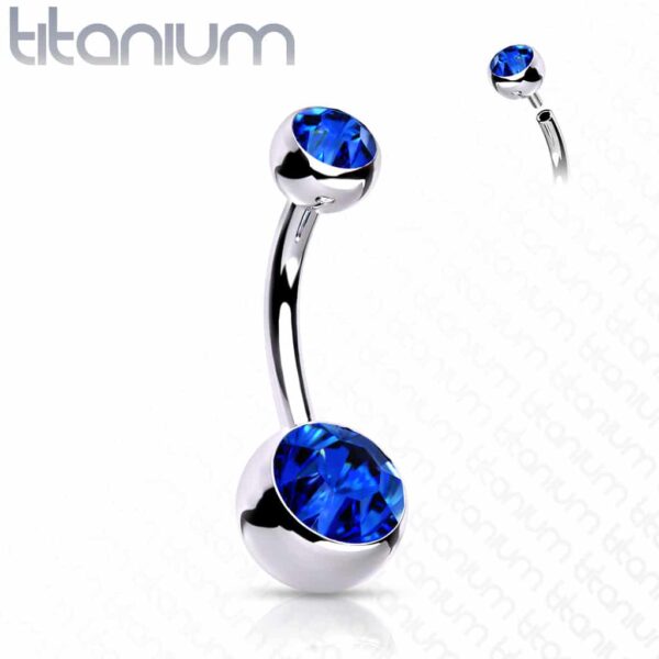 Titanium navelpiercing met dubbele steen in verschillende kleuren met intern schroefdraad - Afbeelding 18