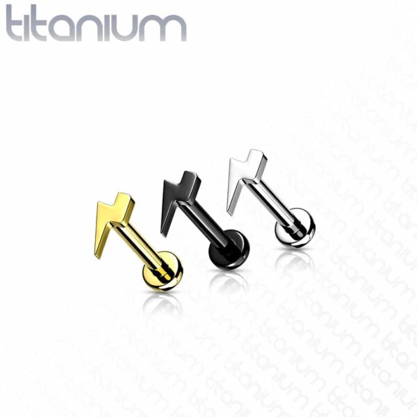 Intern geschroefde labret piercing van titanium met platte bliksem top - Afbeelding 3