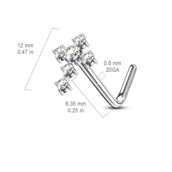 Neus stud piercing met kruis top met CZ steentjes - Afbeelding 2