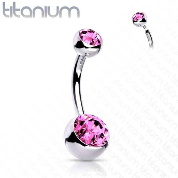 Titanium navelpiercing met dubbele steen in verschillende kleuren met intern schroefdraad - Afbeelding 20