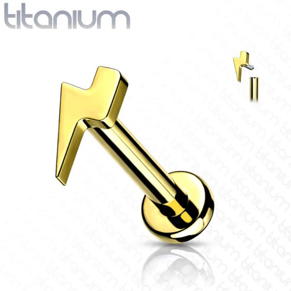 Intern geschroefde labret piercing van titanium met platte bliksem top - Afbeelding 6
