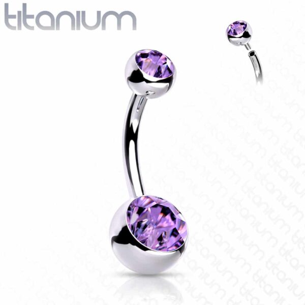Titanium navelpiercing met dubbele steen in verschillende kleuren met intern schroefdraad - Afbeelding 22