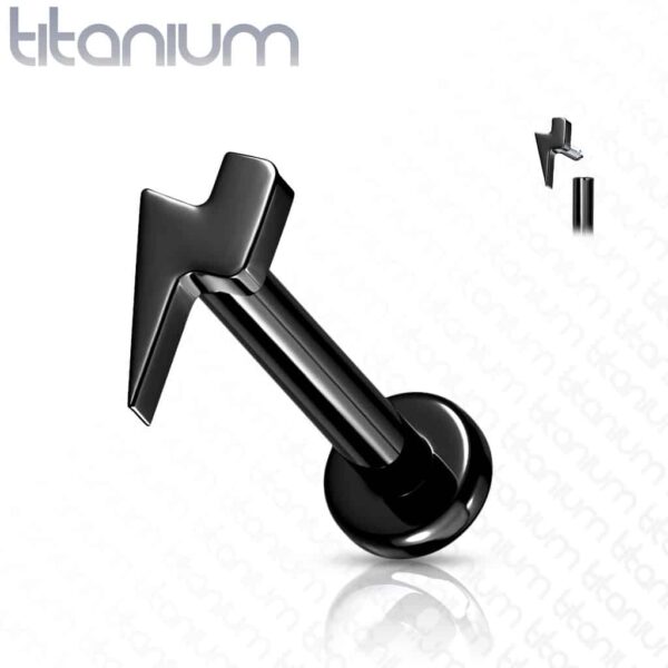 Intern geschroefde labret piercing van titanium met platte bliksem top - Afbeelding 7