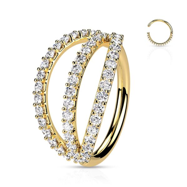 Naadloze piercing ring met triple heldere CZ steentjes - Afbeelding 9