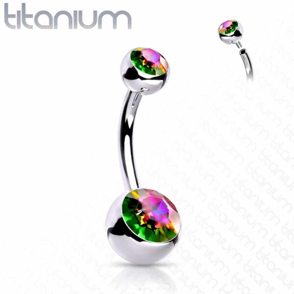 Titanium navelpiercing met dubbele steen in verschillende kleuren met intern schroefdraad - Afbeelding 23