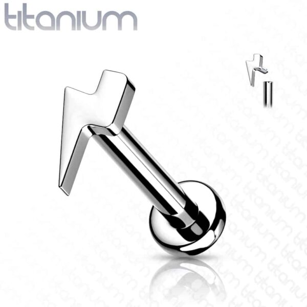 Intern geschroefde labret piercing van titanium met platte bliksem top - Afbeelding 9