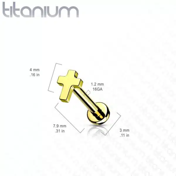 Intern geschroefde labret piercing van titanium met plat kruisje - Afbeelding 2