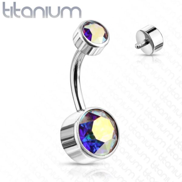 Titanium navelpiercing met dubbel rond Swarovski kristal in verschillende kleuren - Afbeelding 7