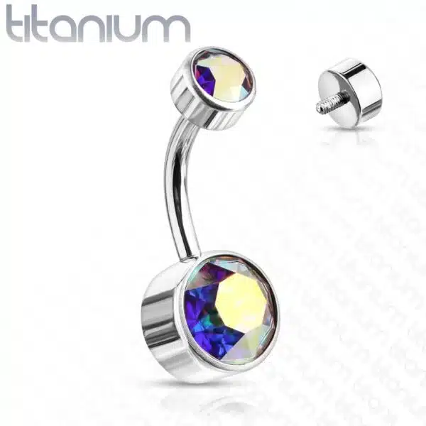 Titanium navelpiercing met dubbel rond Swarovski kristal in verschillende kleuren - Afbeelding 7