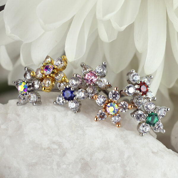 Neus stud met bloem top met gekleurde steentjes - Afbeelding 2