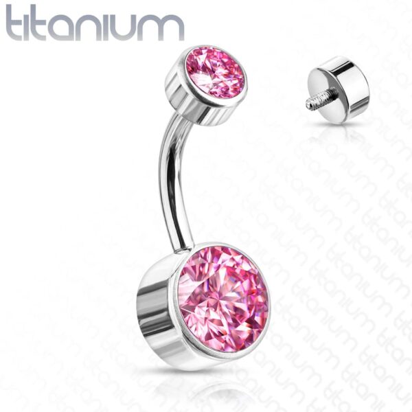 Titanium navelpiercing met dubbel rond Swarovski kristal in verschillende kleuren - Afbeelding 9