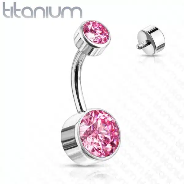 Titanium navelpiercing met dubbel rond Swarovski kristal in verschillende kleuren - Afbeelding 9