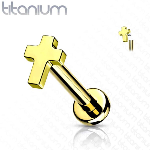 Intern geschroefde labret piercing van titanium met plat kruisje - Afbeelding 6