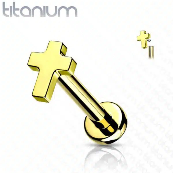 Intern geschroefde labret piercing van titanium met plat kruisje - Afbeelding 6